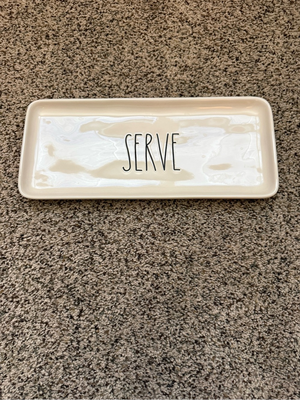 Rae Dunn SERVE Rectangular Ceramic Tray - Cream with Black Lettering